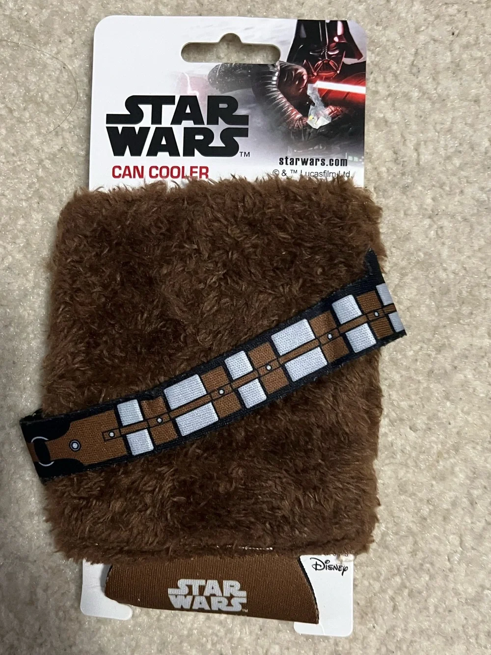 Star Wars Chewbacca Fuzzy Brown Kids Can Cooler with Belt Detail